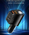 Straight Fire 3 Usb Car Charger Adapter Fast Charging Cigarette Lighter Plug In showing three USB ports and LED display.