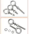 Heavy Duty Eye Bolts 304 Stainless Steel M16 Lifting Ring Kit With Lock Nuts, Washers And Flat Washers M16x50mm Long Shank For Secure Lifts Heavy Duty Construction For Industrial Lifts Marine And Workshop Use, shown with nuts and washers