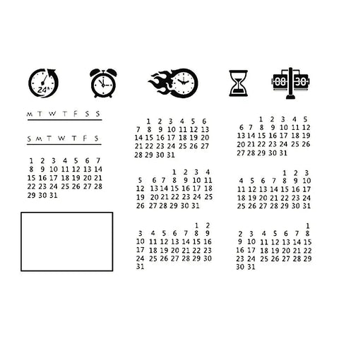 Fresh Date Week Month Year Calendar Clear Silicone Stamp Set For DIY Scrapbooking And Holiday Cards Featuring Alarm Clock Arabic Numerals design.
