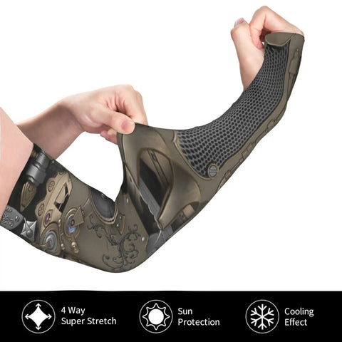 Fly Steampunk Gear Print Cooling Arm Sleeves, Super Soft Stretchy Sun Protection Guards, Breathable Moisture Wicking Gym And Sports Band For Daily Grind Or Outdoor Hustle