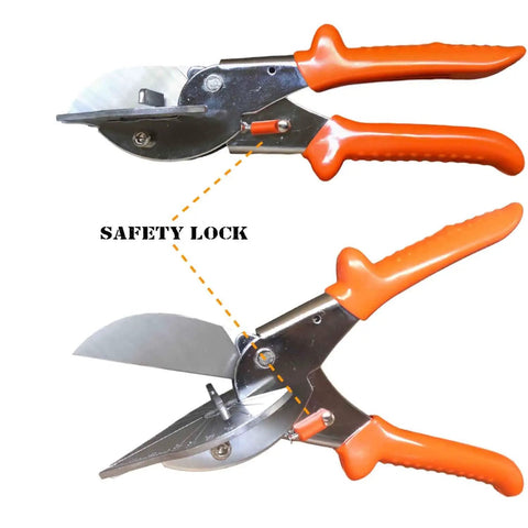 Multi Angle Miter Cutter With Spare Blade Handy Scissors Multipurpose Tool showing safety lock mechanism