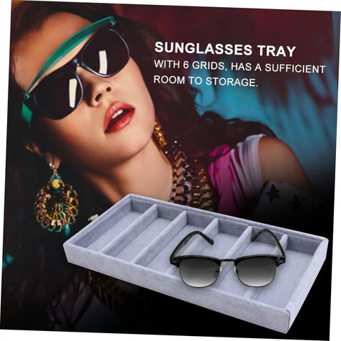 Clean Setup Six Slot Black Sunglasses Display Holder And Jewelry Organizer Box With Solid Build And Scratch Free Tray with sunglasses