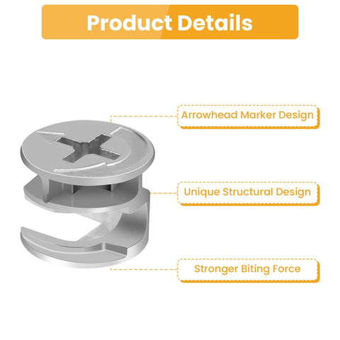 Cam Lock Fasteners Set For Cabinets And Wardrobes, 40 Pcs 15mm By 11mm Zinc Alloy Nickel Plated Cam Lock Nuts, arrowhead marker design