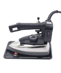Professional Grade Industrial Steam Iron Featuring Quick Temp Toggle And Spacious Water Well For Commercial Garment Care, side view.