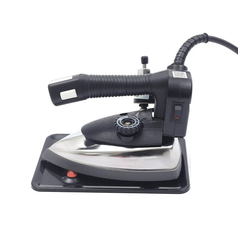 Professional Grade Industrial Steam Iron Featuring Quick Temp Toggle And Spacious Water Well For Commercial Garment Care, side view.