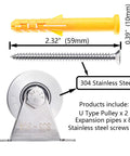 U Type Stainless Steel Groove Wheel Pulley For Wall Mounted Ceiling Lifting With Removable Double Bearing Durable Hoist Block Easy To Clean And Install Four 7mm Mounting Holes For Wood Metal Or Concrete Surfaces with 304 stainless steel, screw and anchor