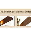 YPDJVLTI Ceiling Fans Lights 48-56Inch LED Fandelier reversible wood grain fan blades showcasing two designs.