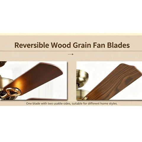YPDJVLTI Ceiling Fans Lights 48-56Inch LED Fandelier reversible wood grain fan blades showcasing two designs.