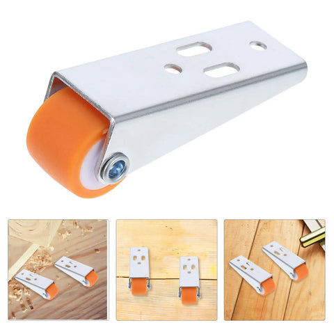 Heavy Duty 2 Pack Sliding Door Rollers For Wood Barn Tracks And Closet Cabinets With Nylon Wheels and Reinforced Steel Brackets, close-up view of nylon wheel and metal bracket.