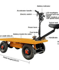 Huge Heavy Duty Electric Platform Truck Cart That Folds Like A Dream For Moving Groceries And Warehouse Gear With Slip Resistant Surface Holding Up To 2K Lbs, features detailed components.