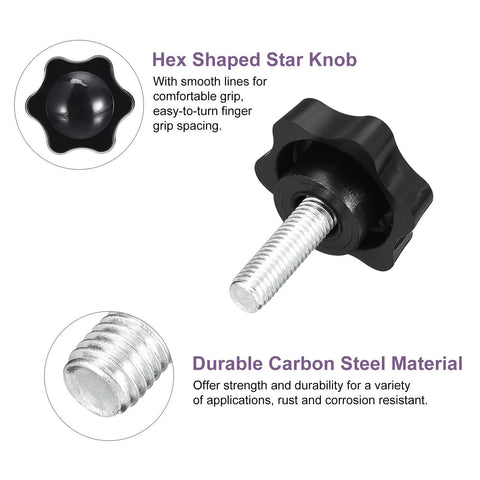 uxcell 4-pack M8x25mm black plastic hex star knobs with threaded bolts for umbrella base replacement