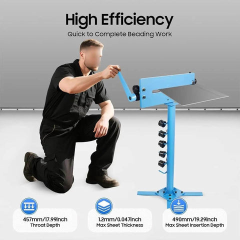 Professional Manual Bead Roller With Six Dies Set For 1.2mm Sheet Metal, showing person using hand crank beading tool