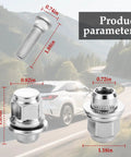 Chrome Lug Nut And Stud Set M12 X 1.5 For Car Wheels, product dimensions displayed in scenic background