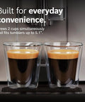 Two espresso cups brewed by One Touch Espresso And Coffee Maker With Ceramic Grinder Barista Style Milk Froth Bean To Cup Brewing Large Bean Hopper Easy Clean Maintenance Silver TIU20307