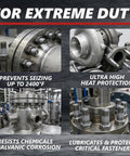 Nickel Anti Seize Paste Heavy Duty 8 Oz Can No Sulfur No Lead No Copper Halogen Free Built For Tough As Nails Jobs Protects Against Extreme Heat Corrosion And Acidic Environments 3 Pack shown protecting metal components from corrosion and high heat.
