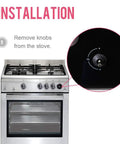 Clear 6 Pack Stove Gas Knob Covers For Kids Safety installation instructions with stove knob removal detail