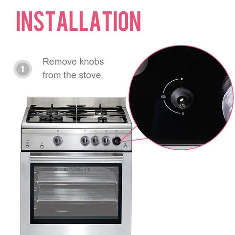 Clear 6 Pack Stove Gas Knob Covers For Kids Safety installation instructions with stove knob removal detail