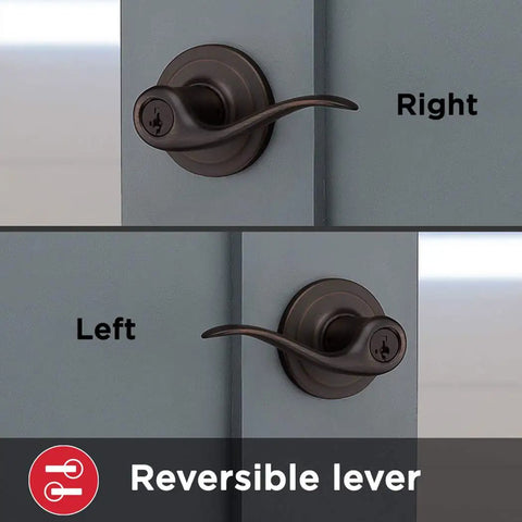 Tustin Entry Door Handle With Lock And Key Reversible Exterior Lever For Front Entrance And Bedrooms Venetian Bronze Finish
