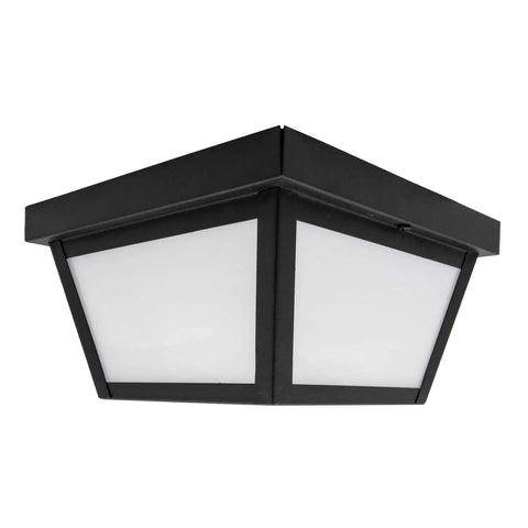 9 Inch Black LED Outdoor Ceiling Light With Frosted Lens, 3000K Warm White, 1000 Lumens, Wet Rated, square design view
