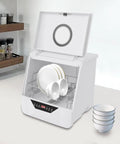 Slick Compact Countertop Dishwasher With Four Fast Wash Cycles And Chill Noise Level To Blast Dirty Dishes For Household Crews And Small Apartment Sets, with dishes inside.