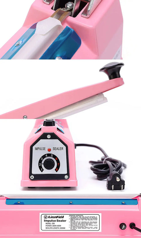 Heavy Duty 8 Inch Impulse Bag Sealer With 2 Mm Seal Width Pro Grade Heat Sealing Machine Includes Extra Replacements And Fuse Pink Finish Great For Food Packaging At Home Or Small Biz