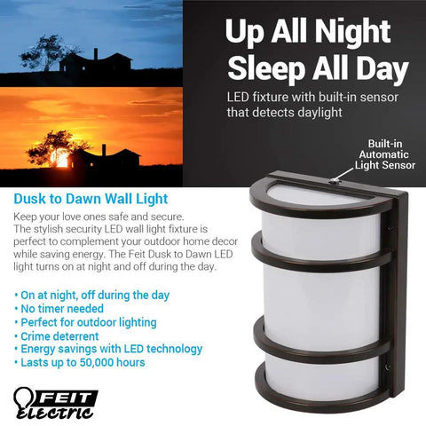 Dusk To Dawn Bronze Half Moon Outdoor Wall Light With 5000K LED, Energy Saving Security Lighting For Porch And Patio