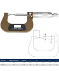 Compact Double Tip Mechanical Micrometer For Straight Up Accurate Outer Diameter Groove Keyway Measurement 0 To 25 Mm Range With 0.01 Mm Dead On Precision, showing precise measurements with dual tips and calibration scale.