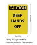 Keep Hands Clear Caution Sign 8x12 Aluminum UV Safety Plaque on white background with dimensions and installation notes visible