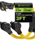 Kickass Heavy Duty 50 Amp NEMA 6-50P To Dual 6-50R Y Splitter Adapter Cord For Welders And EV Chargers Rugged Build, 3ft length.