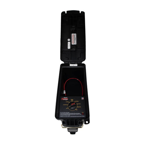 Open view of Portable Trailer Light Tester with 7 Way Round Pin SAE J560, showcasing internal battery compartment and control panel.