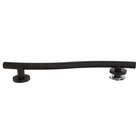 Wave Grab Bar One And A Quarter Inch Diameter And Sixteen Inch Length In Oil Rubbed Bronze ADA Compliant Stainless Steel Eighteen Gauge Wall Mounted Grab Bar For Shower Or Tub Versatile Vertical Or Horizontal Install No Slip Grip displayed horizontally