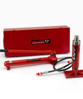 Heavy Duty 6-20 Ton Porta Power Hydraulic Jack Kit With Ram Pump Set, red metal tools, showing pump and ram components.