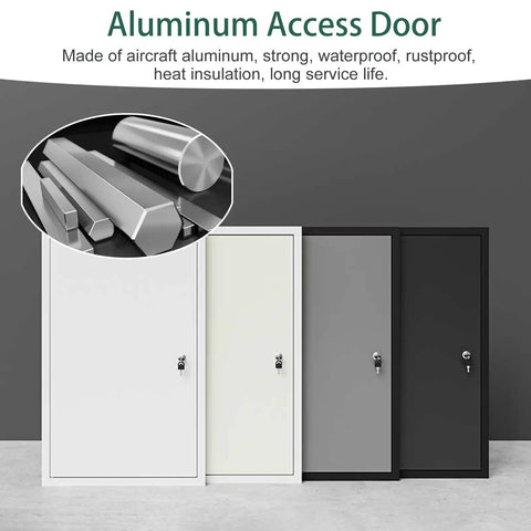 Heavy Duty Aluminum Laundry Chute Access Door For Drywall With Grip Tight Lock White 38X42 shown in varied colors on display.