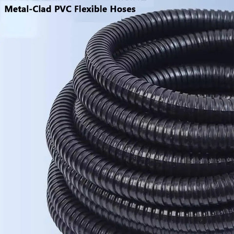 Heavy Duty Flexible PVC Coated Steel Conduit 19Mm 20Mm Corrugated Electrical Tubing in a rolled stack, showcasing the durable black material.