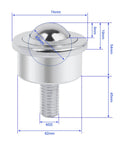 Diagram of Beefed Up Heavy Duty Roller Ball Transfer Bearing Caster With M20 Screw Ball Transfer Unit, dimensions labeled