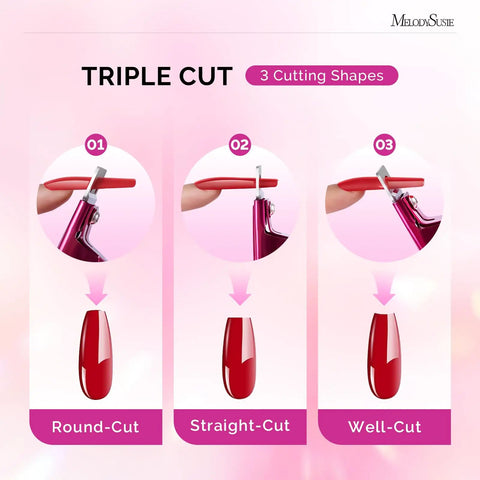 Acrylic Nail Clippers With 15 Magnetic Sizers For Long Gel Nails showing triple cutting shapes: round-cut, straight-cut, well-cut.
