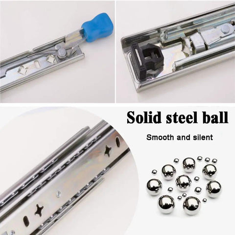 Full Extension Drawer Slides With Lock Ball Bearing Rails, Stainless Steel Beefy Heavy Duty Runners, close-up of components