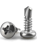 Rock Solid Size Twelve X Three Quarter Pan Head Self Drilling Screws Cut From Heavy Duty Stainless Steel With Phillips Drive.