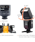 TT520II Wireless Speedlite Flash display and rotation angles with 433MHz Transmission RT Transmitter 16 Channels Built In Receiver