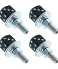 Dope Motorcycle License Plate Screws Four Piece Set Featuring Dice Bolt Decoration For Cars Bikes Hella Cool Custom Vehicle Hardware in black finish.