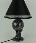 Light Of Wisdom Gothic Tribal Skull Table Lamp With Shade Dope Resin Black With Silvery Metallic Finish UL Listed 18.75 Inches Tall