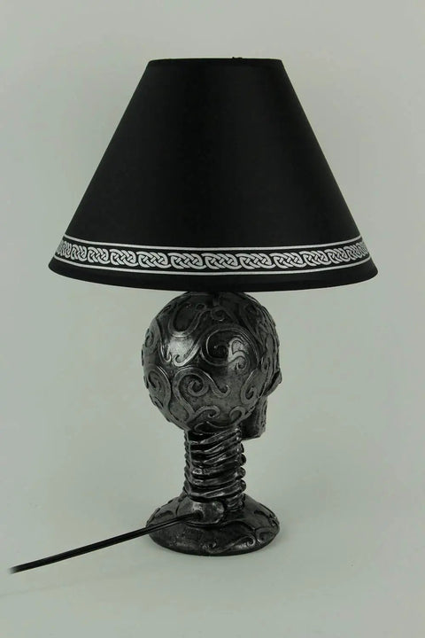 Light Of Wisdom Gothic Tribal Skull Table Lamp With Shade Dope Resin Black With Silvery Metallic Finish UL Listed 18.75 Inches Tall