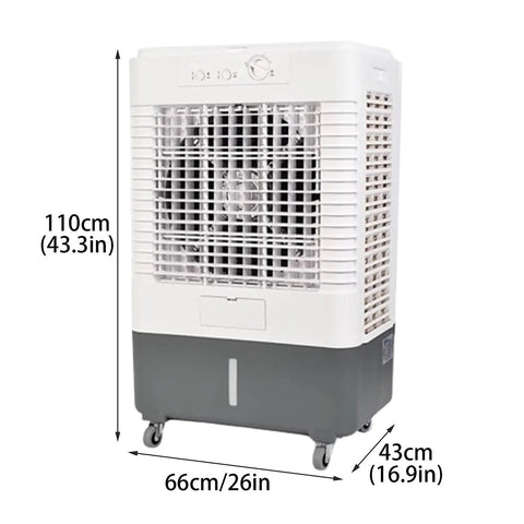 Crush The Summer Heat With This Portable Evaporative Cooler Featuring A Large Water Tank And Three Adjustable Fan Speeds To Keep Your Bedroom Or Office Legit Comfortable, 110cm tall white unit.