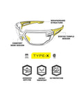 Vision Type X Safety Glasses With Blue Mirror Lens Anti Fog Coating Scratch Resistant Lightweight Frame And Ventilated Temples