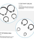 175 Piece Steel Snap Ring Kit C Type Retaining Ring Clips Set for Shafts and Bearings, close-up of C-clip shaft circlips displayed.