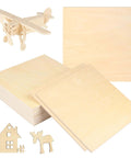 12-inch square basswood boards and sheets, 1/4 inch thick; includes house and moose cutouts plus a wooden airplane model
