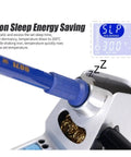 All In One Desoldering And Rework Station With Soldering Iron And Hot Air Large LCD Display showing sleep energy saving mode