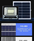 JUDYSSY Solar Led Flood Light with polycrystalline silicon solar panel, IP67 waterproof, ideal for outdoor use.