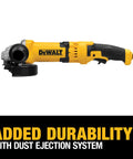 Side view of Beefy 13 Amp Angle Grinder With Dust Ejection System Four And A Half Inch To Five Inch Guard Compatibility