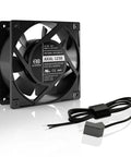 Front view of Beefy Muffin Fan 120V AC High Speed 120mm By 38mm for DIY cooling projects, showing dual-bearing design and connector